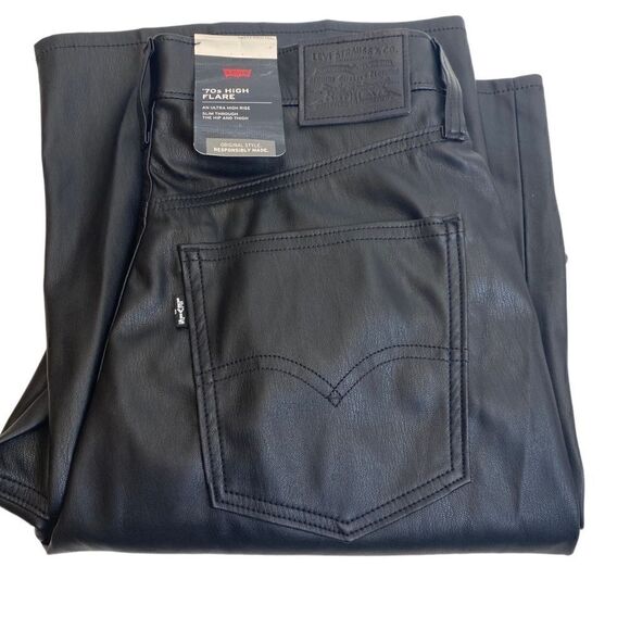 Levi’s Black 70s High Flare Wide Leg Faux Leather Pants Size 30x30 NWT - Picture 9 of 10